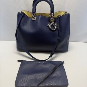 Dior Dark Blue Pebbled Leather Large Diorissimo Shopper Tote